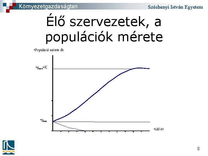 Környezetgazdaságtan Széchenyi István Egyetem Élő szervezetek, a populációk mérete • Populáció mérete db •