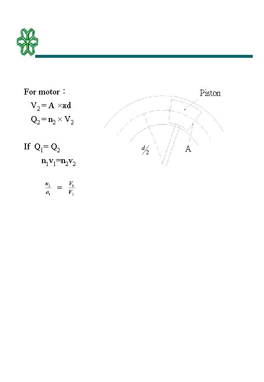 For motor： Piston V 2 = A ×πd Q 2 = n 2 ×