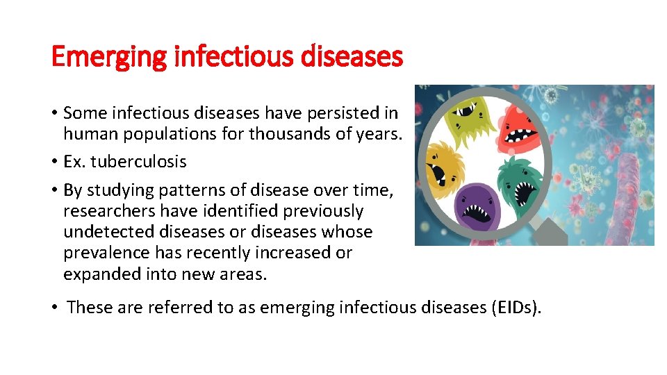 Emerging infectious diseases • Some infectious diseases have persisted in human populations for thousands