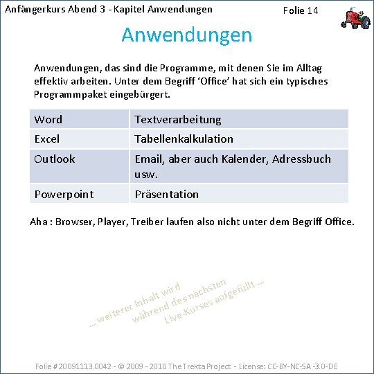 Anfängerkurs Abend 3 - Kapitel Anwendungen Folie 14 Anwendungen, das sind die Programme, mit