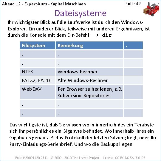 Abend 12 - Expert-Kurs - Kapitel Maschinen Folie 42 Dateisysteme Ihr wichtigster Blick auf