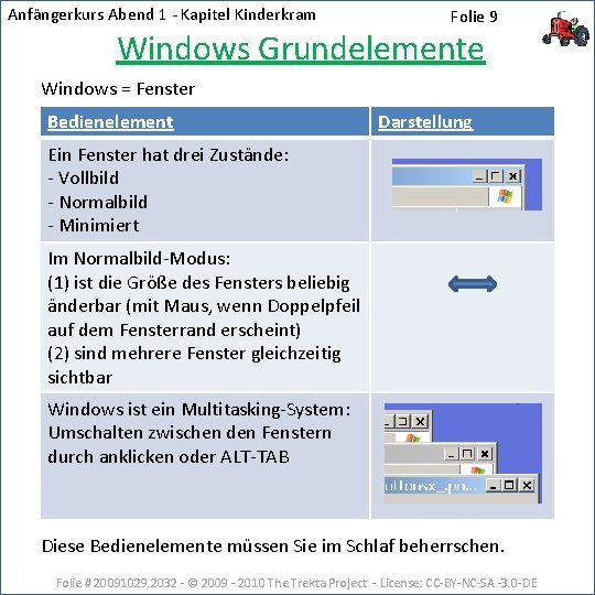 Anfängerkurs Abend 1 - Kapitel Kinderkram Folie 9 Windows Grundelemente Windows = Fenster Bedienelement