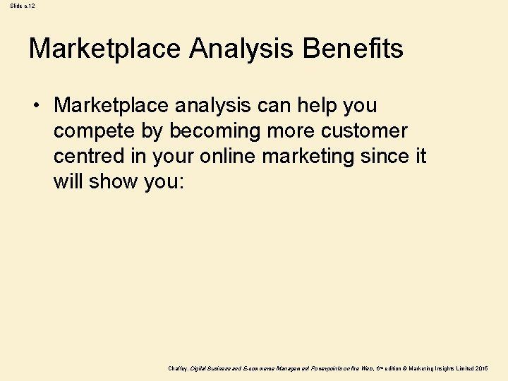 Slide c. 12 Marketplace Analysis Benefits • Marketplace analysis can help you compete by