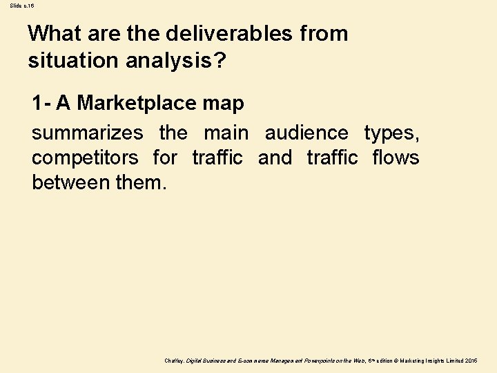 Slide c. 16 What are the deliverables from situation analysis? 1 - A Marketplace