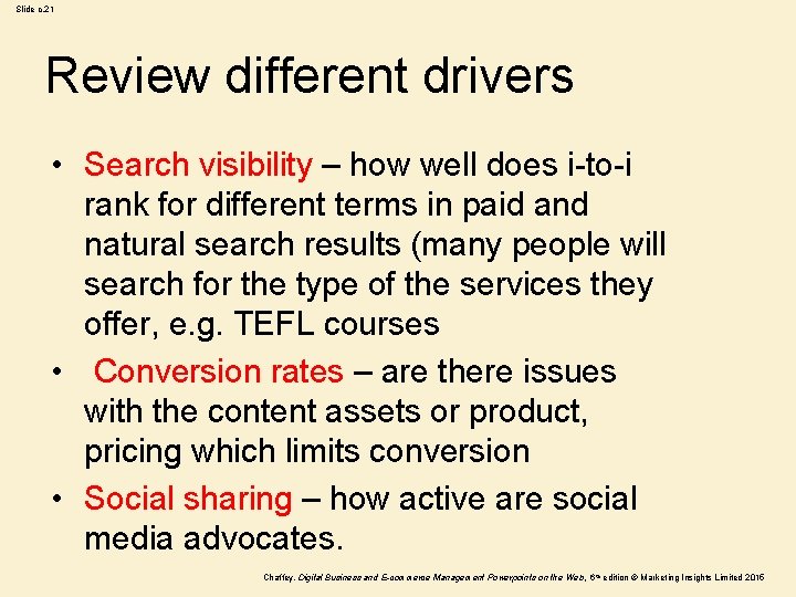 Slide c. 21 Review different drivers • Search visibility – how well does i-to-i