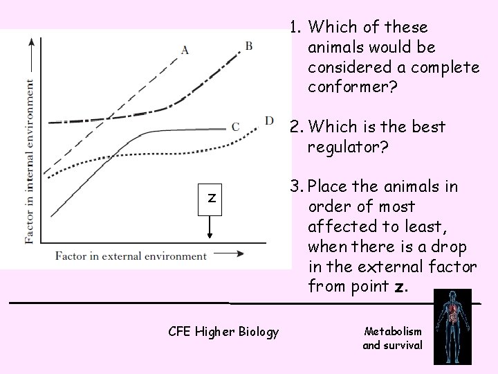 1. Which of these animals would be considered a complete conformer? 2. Which is