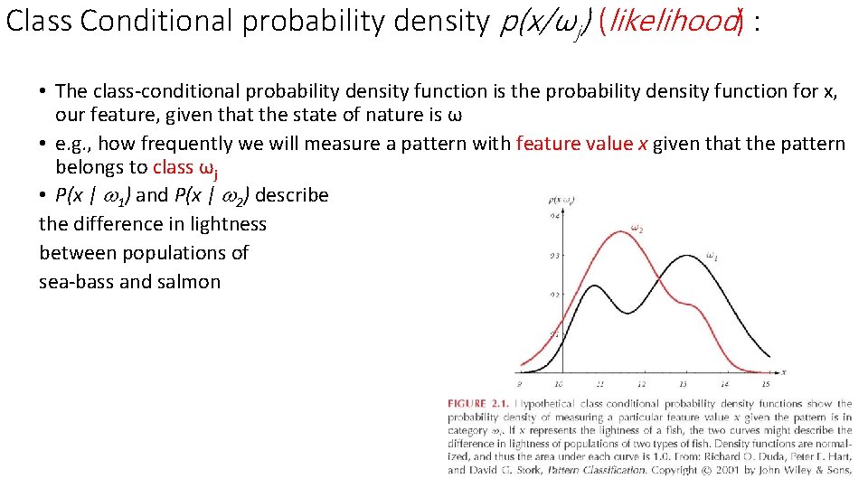 Class Conditional probability density p(x/ωj) (likelihood) : • The class-conditional probability density function is