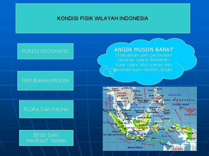 KONDISI FISIK WILAYAH INDONESIA POSISI GEOGRAFIS PERUBAHAN MUSIM FLORA DAN FAUNA JENIS DAN MANFAAT