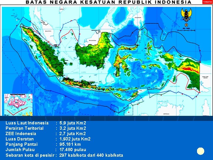 Luas Laut Indonesia : Perairan Teritorial : ZEE Indonesia : Luas Daratan : Panjang