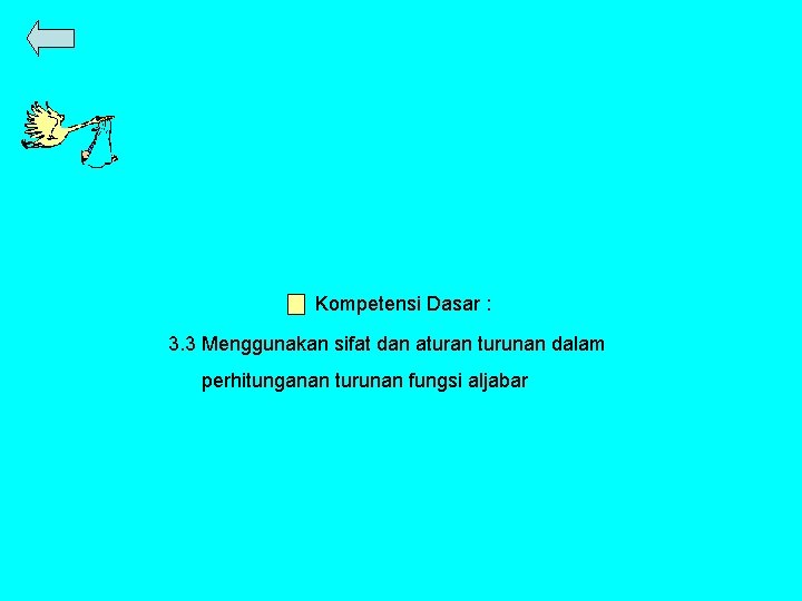 Kompetensi Dasar : 3. 3 Menggunakan sifat dan aturan turunan dalam perhitunganan turunan fungsi