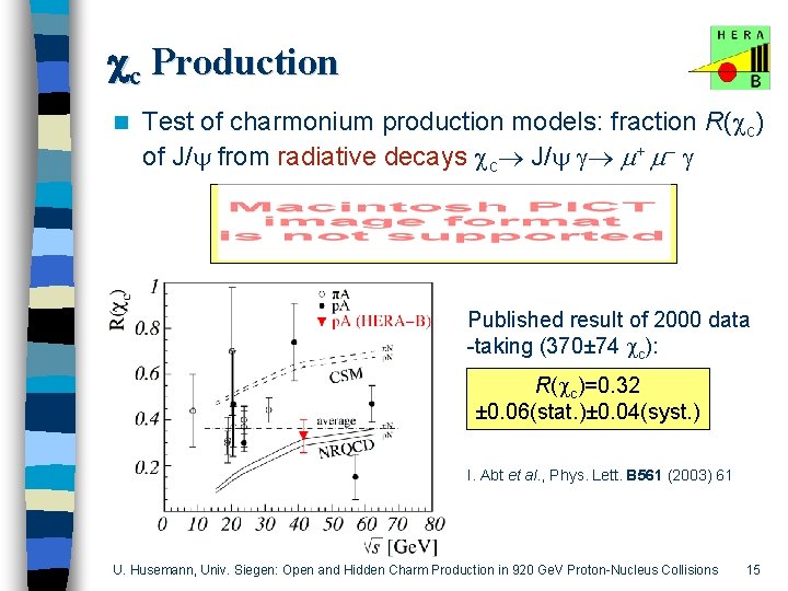 cc Production n Test of charmonium production models: fraction R( c) of J/ from