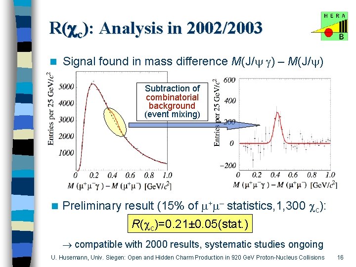 R(cc): Analysis in 2002/2003 n Signal found in mass difference M(J/ ) – M(J/