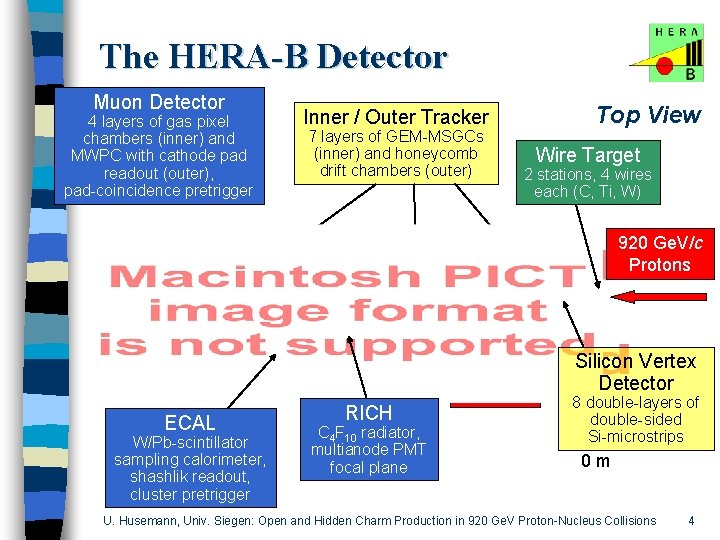 The HERA-B Detector Muon Detector 4 layers of gas pixel chambers (inner) and MWPC