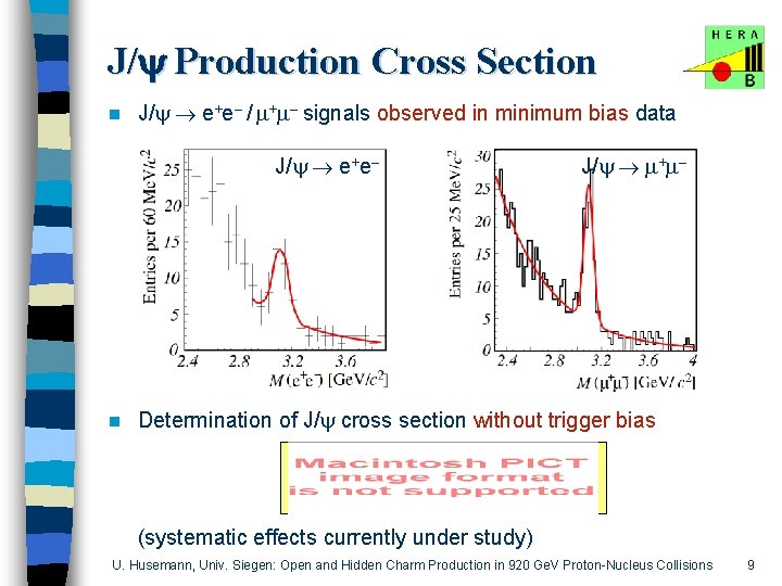 J/ Production Cross Section n J/ e+e– / + – signals observed in minimum