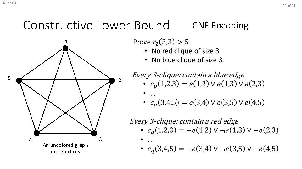 3/3/2021 11 of 45 Constructive Lower Bound 1 2 5 4 An uncolored graph