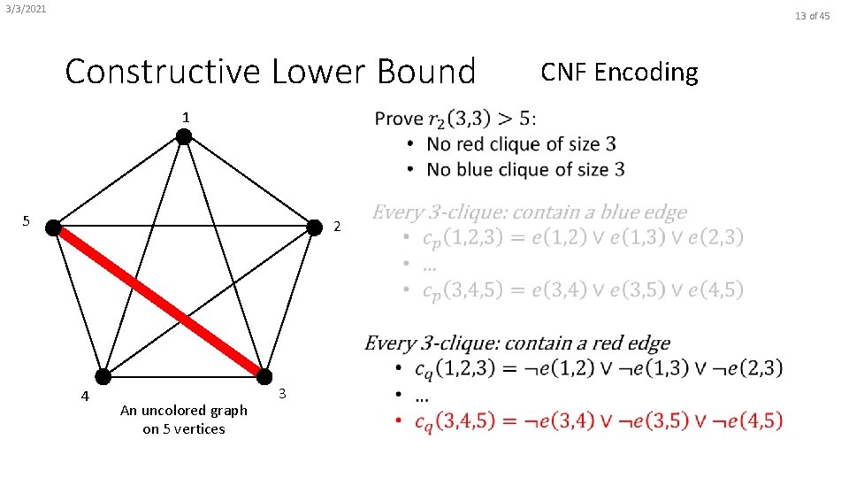 3/3/2021 13 of 45 Constructive Lower Bound 1 2 5 4 An uncolored graph