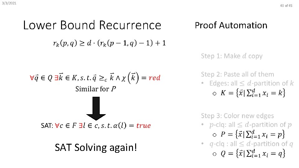 3/3/2021 40 of 45 Lower Bound Recurrence Proof Automation SAT Solving again! 