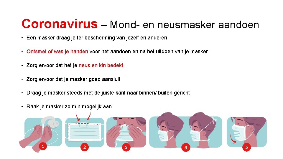 Coronavirus – Mond- en neusmasker aandoen • Een masker draag je ter bescherming van