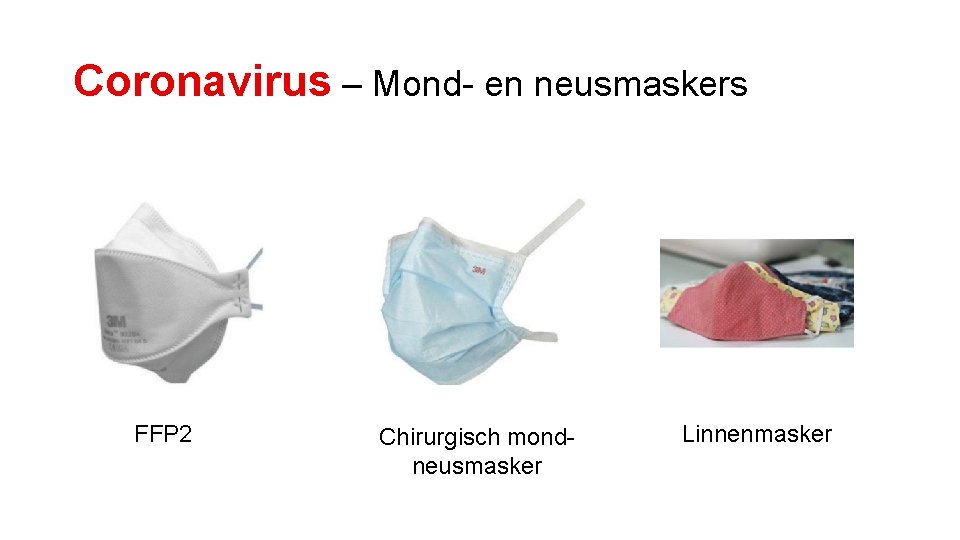 Coronavirus – Mond- en neusmaskers FFP 2 Chirurgisch mondneusmasker Linnenmasker 