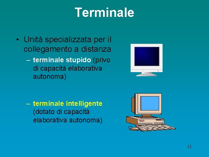 Terminale • Unità specializzata per il collegamento a distanza – terminale stupido (privo di