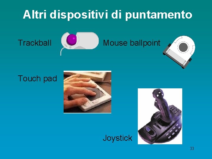 Altri dispositivi di puntamento Trackball Mouse ballpoint Touch pad Joystick 33 