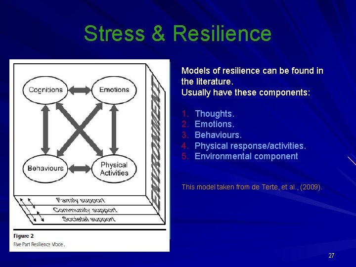 Stress & Resilience Models of resilience can be found in the literature. Usually have