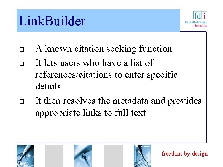 Link. Builder q q q A known citation seeking function It lets users who