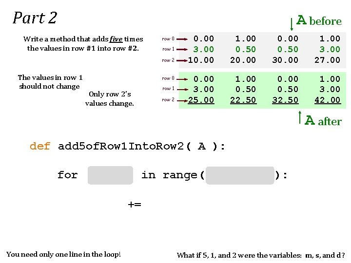 Part 2 A before Write a method that adds five times the values in