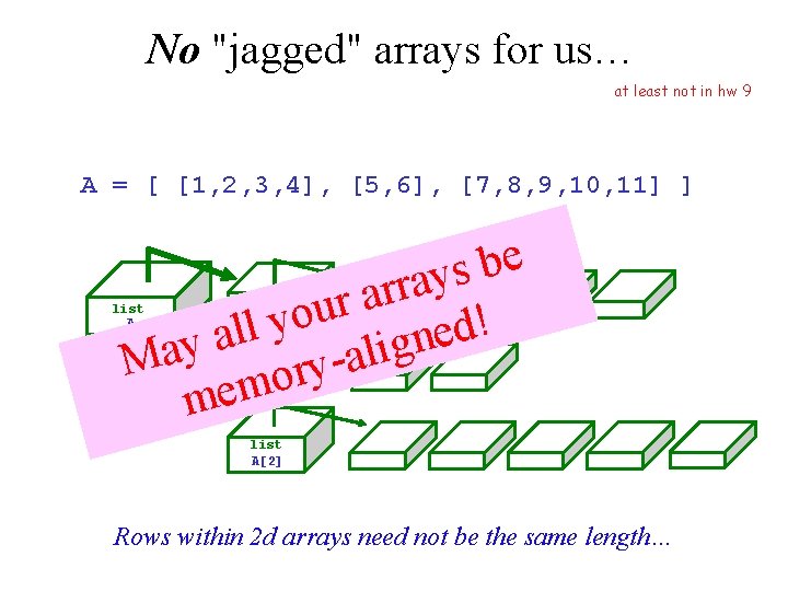 No "jagged" arrays for us… at least not in hw 9 A = [