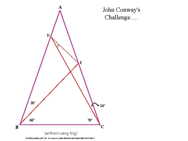 A John Conway's Challenge…. D ? E 20˚ 10˚ 60˚ 70˚ C B (without