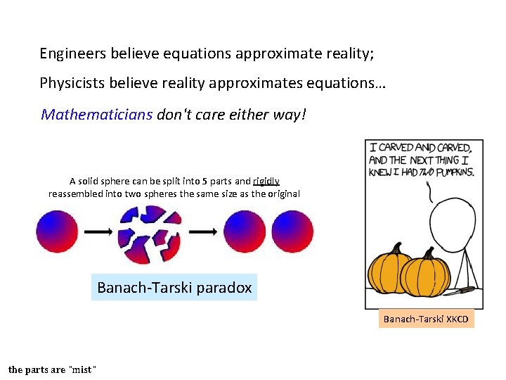 Engineers believe equations approximate reality; Physicists believe reality approximates equations… Mathematicians don't care either