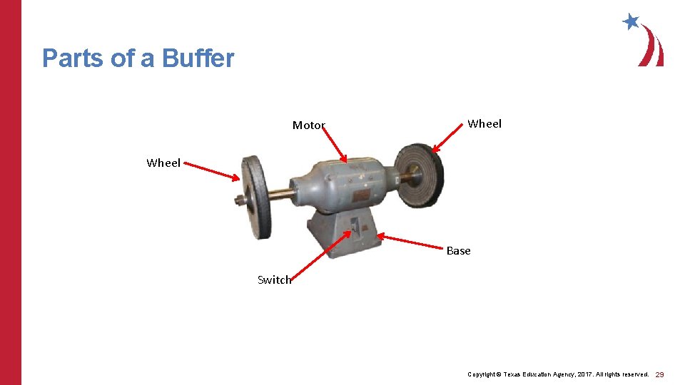 Parts of a Buffer Motor Wheel Base Switch Copyright © Texas Education Agency, 2017.