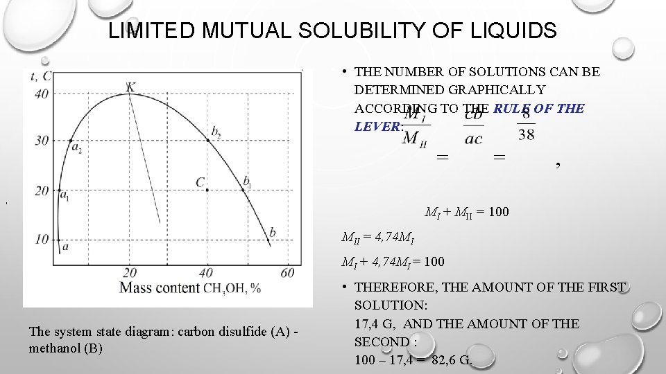 LIMITED MUTUAL SOLUBILITY OF LIQUIDS • THE NUMBER OF SOLUTIONS CAN BE DETERMINED GRAPHICALLY
