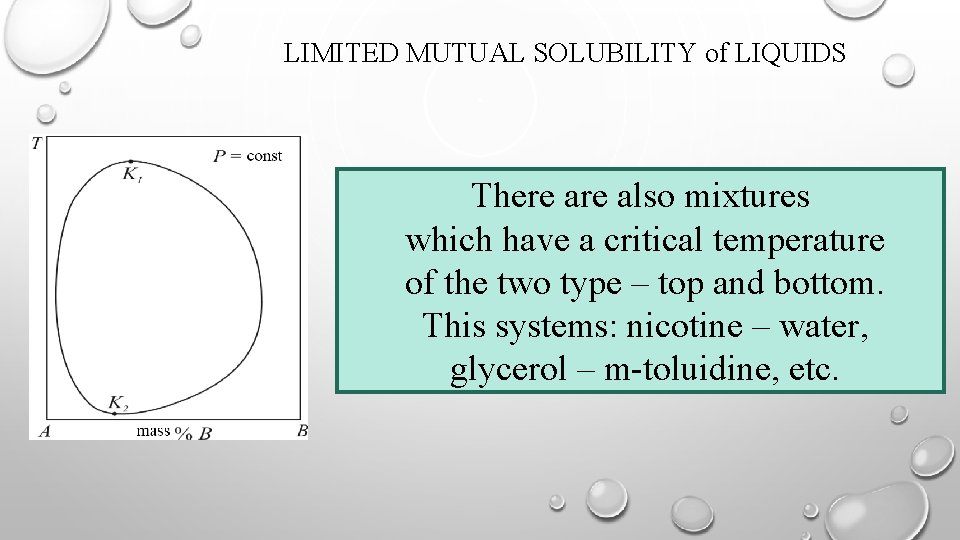 LIMITED MUTUAL SOLUBILITY of LIQUIDS There also mixtures which have a critical temperature of