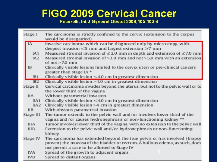 FIGO 2009 Cervical Cancer Pecorelli, Int J Gynecol Obstet 2009; 105: 103 -4 3