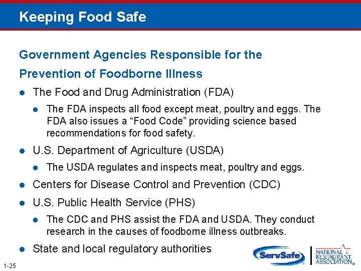 Keeping Food Safe Government Agencies Responsible for the Prevention of Foodborne Illness l The