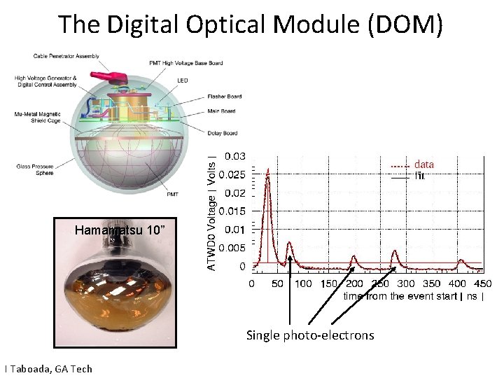 The Digital Optical Module (DOM) Hamamatsu 10” Single photo-electrons I Taboada, GA Tech 