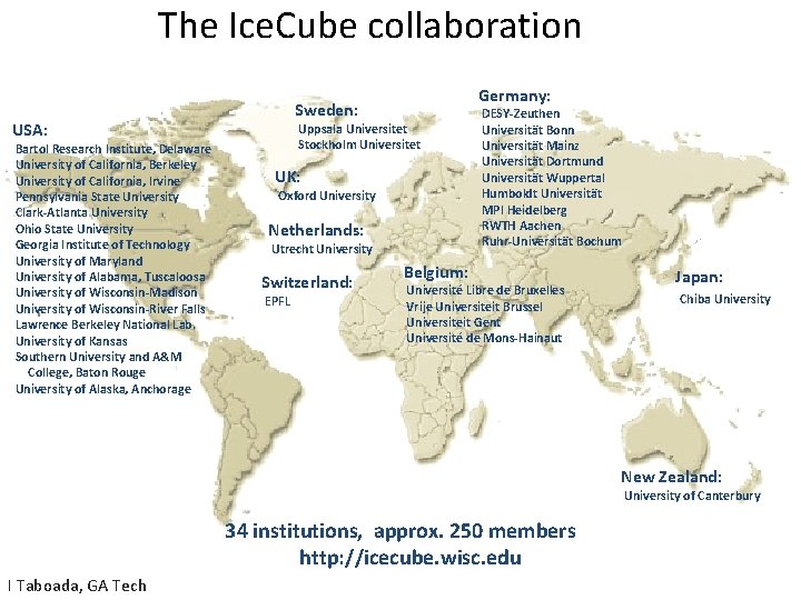 The Ice. Cube collaboration Sweden: USA: Bartol Research Institute, Delaware University of California, Berkeley