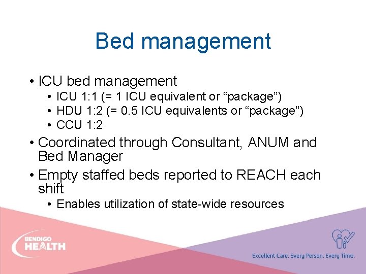 Bed management • ICU bed management • ICU 1: 1 (= 1 ICU equivalent