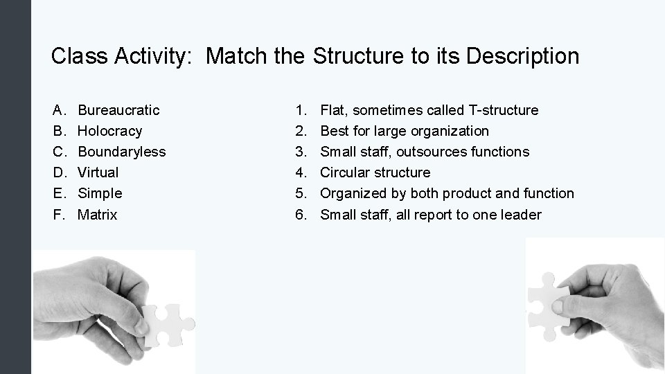 Class Activity: Match the Structure to its Description A. B. C. D. E. F.