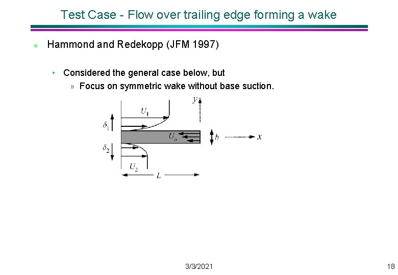 Test Case - Flow over trailing edge forming a wake l Hammond and Redekopp