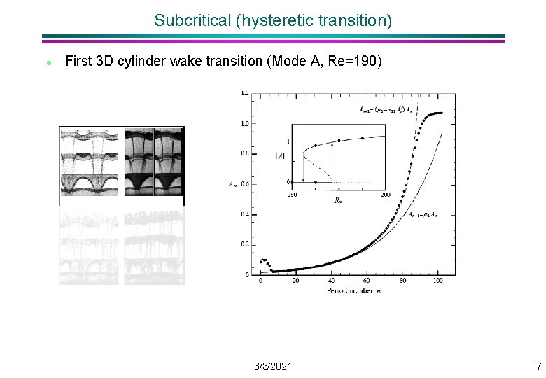 Subcritical (hysteretic transition) l First 3 D cylinder wake transition (Mode A, Re=190) 3/3/2021