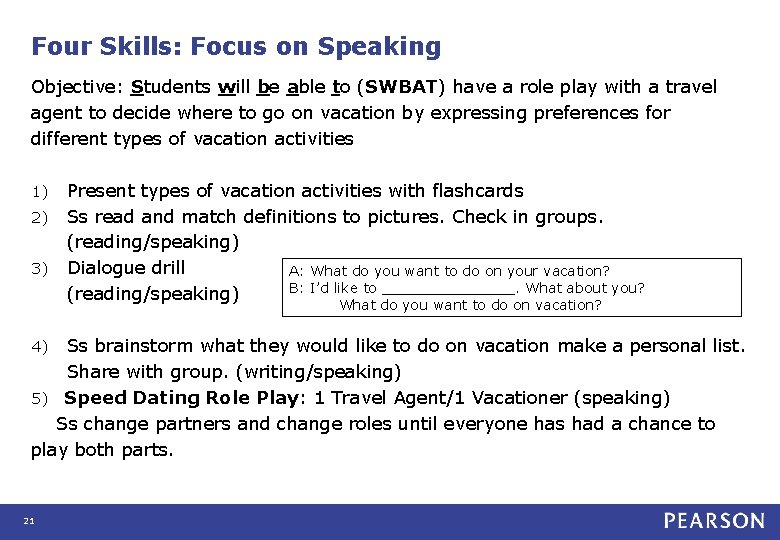 Four Skills: Focus on Speaking Objective: Students will be able to (SWBAT) have a Four Skills: Focus on Speaking Objective: Students will be able to (SWBAT) have a