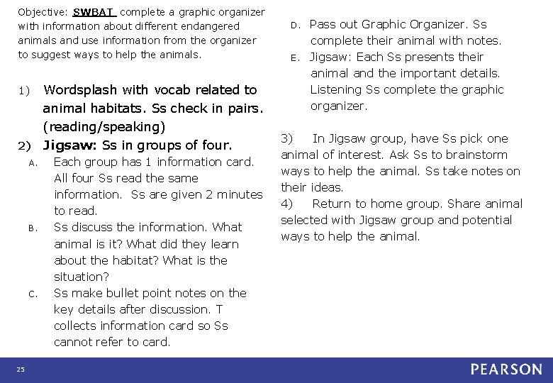 Objective: SWBAT complete a graphic organizer with information about different endangered animals and use Objective: SWBAT complete a graphic organizer with information about different endangered animals and use