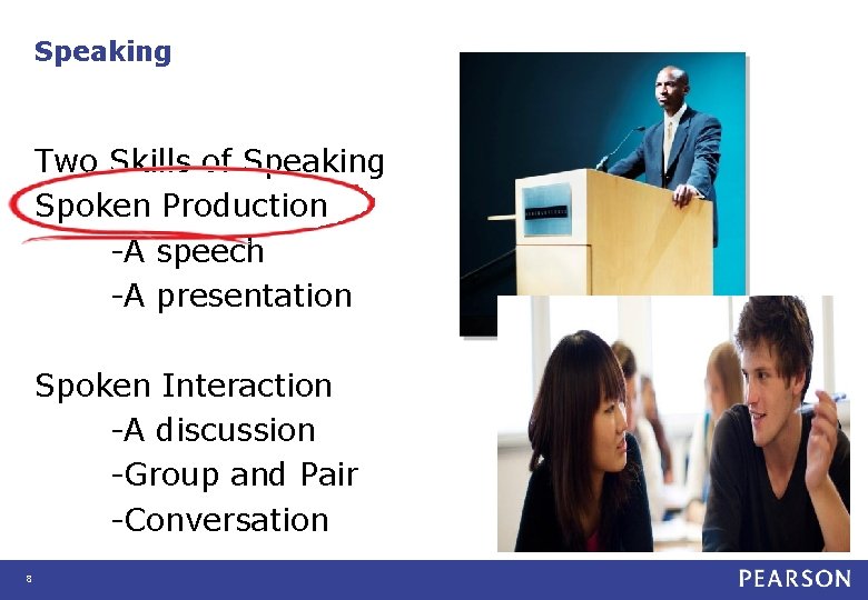 Speaking Two Skills of Speaking Spoken Production -A speech -A presentation Spoken Interaction -A Speaking Two Skills of Speaking Spoken Production -A speech -A presentation Spoken Interaction -A