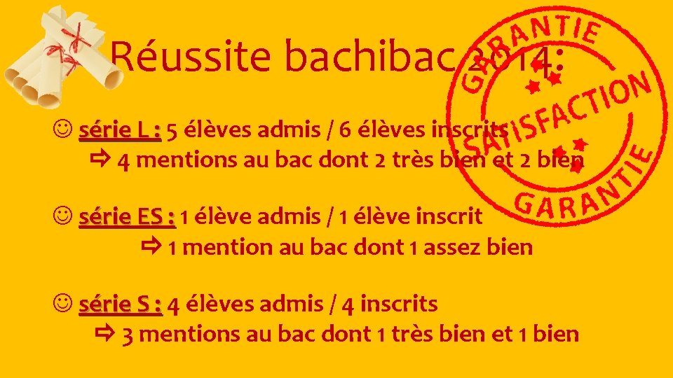 Réussite bachibac 2014: série L : 5 élèves admis / 6 élèves inscrits 4