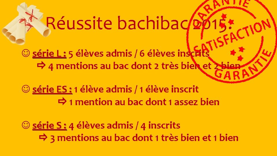 Réussite bachibac 2015: série L : 5 élèves admis / 6 élèves inscrits 4