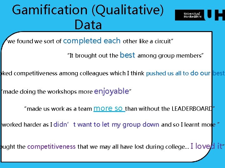 Gamification (Qualitative) Data “we found we sort of completed each other like a circuit” Gamification (Qualitative) Data “we found we sort of completed each other like a circuit”
