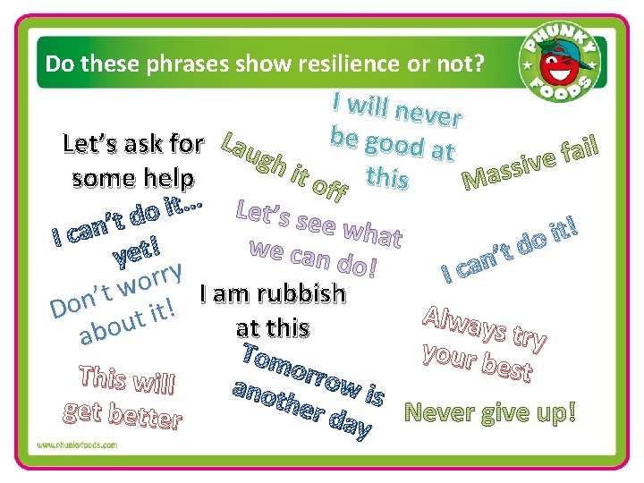 Do these phrases show resilience or not? I will nev er be good a