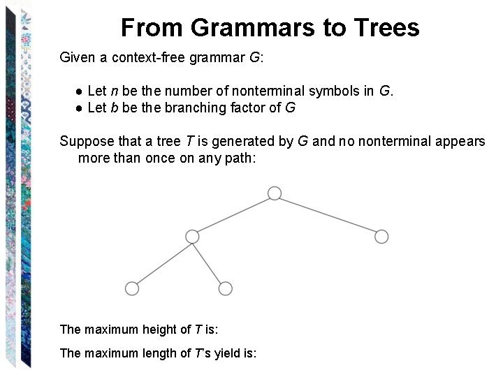 From Grammars to Trees Given a context-free grammar G: ● Let n be the